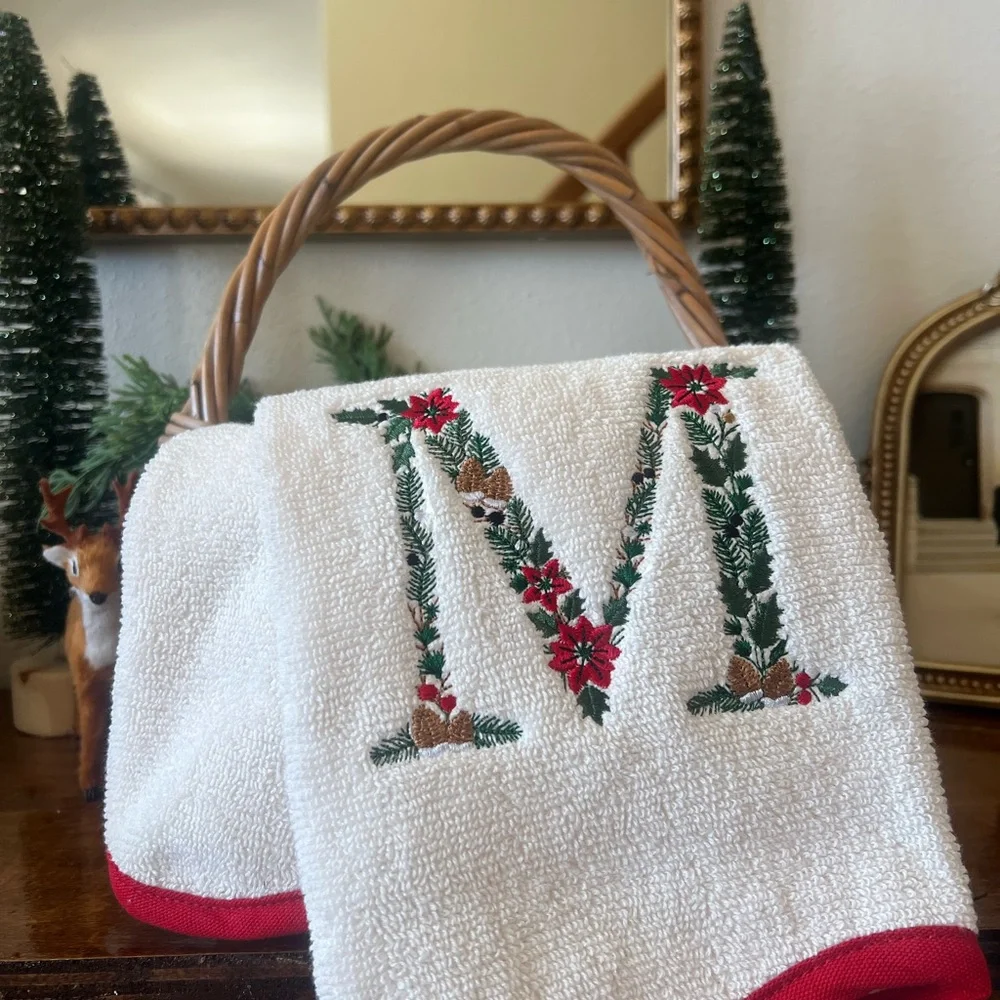 Monogrammed personalized Towel with Red Trim